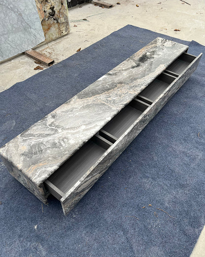Arabescato Orobico Marble TV Console with Integrated Drawer & Four-Compartment Hidden Storage 250cm