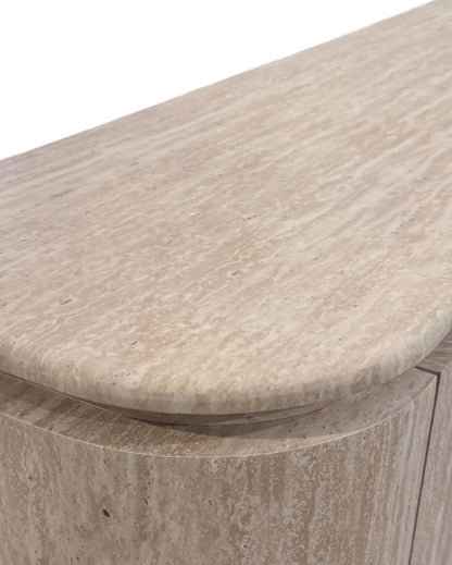 Luxury Beige Travertine TV Console with Rounded Corners & Double-Door Storage Cabinet 200cm