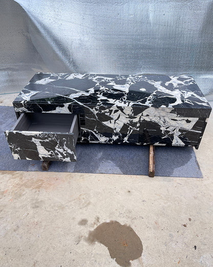 Sculptural Grand Antique Marble Plinth Coffee Table with Built-In Storage Drawer