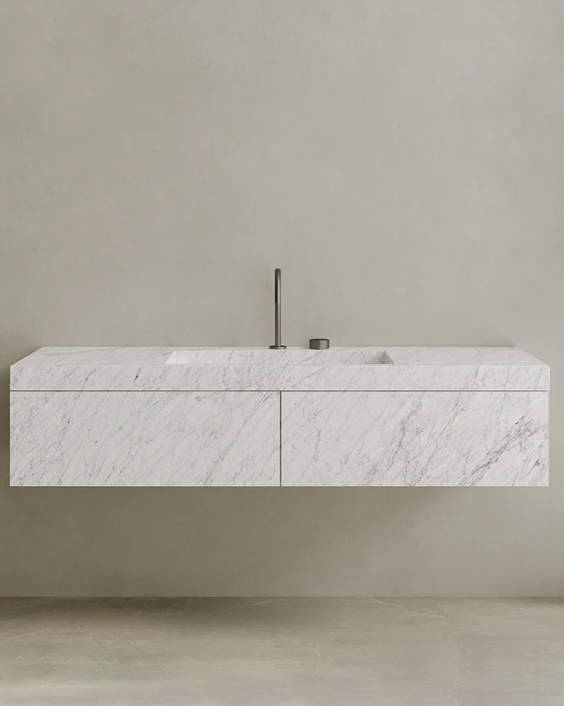 170cm Large Floating Marble Bathroom Vanity with Double Drawer Cabinet, Natural Stone Countertop & Luxury Design