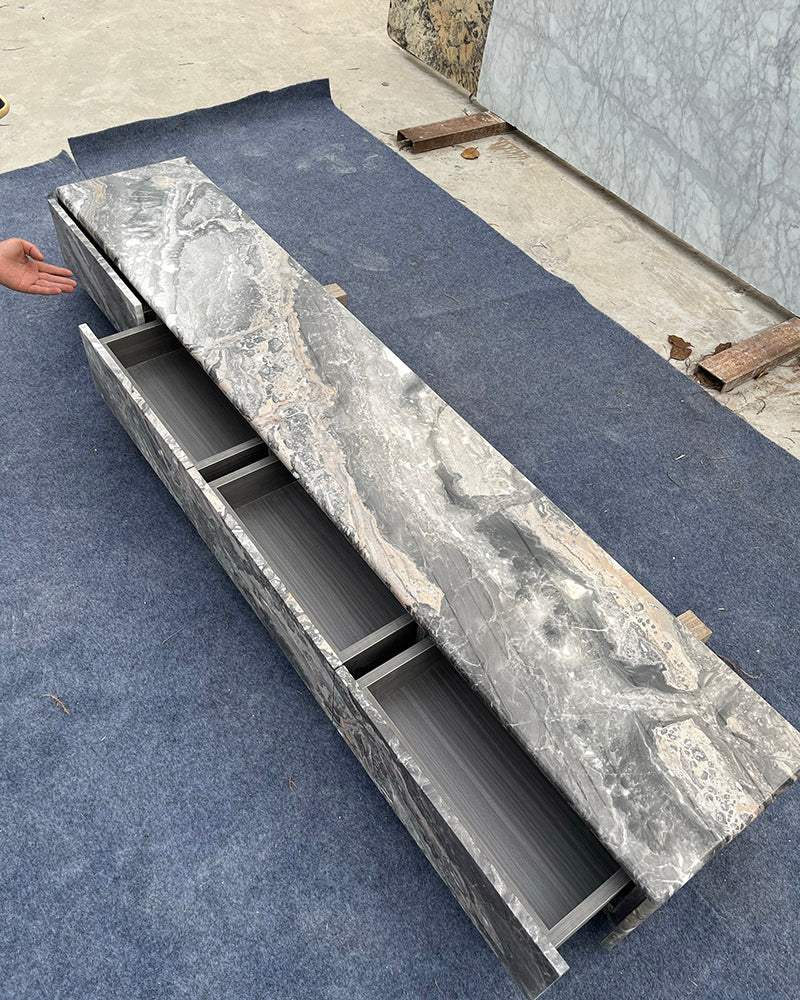 Arabescato Orobico Marble TV Console with Integrated Drawer & Four-Compartment Hidden Storage 250cm