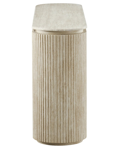 Luxury Beige Travertine Console Cabinet with Petal Edge & Double-Door Storage