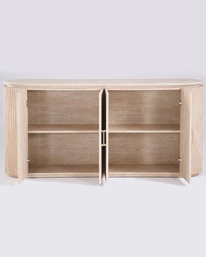 Luxury Beige Travertine Console Cabinet with Petal Edge & Double-Door Storage