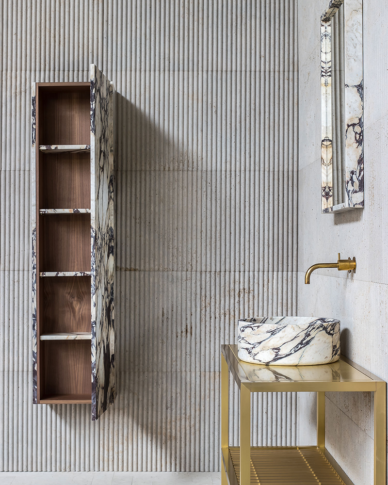 Luxury Calacatta Viola Marble Wall Mounted Bathroom Storage Tower with Five Open Shelves