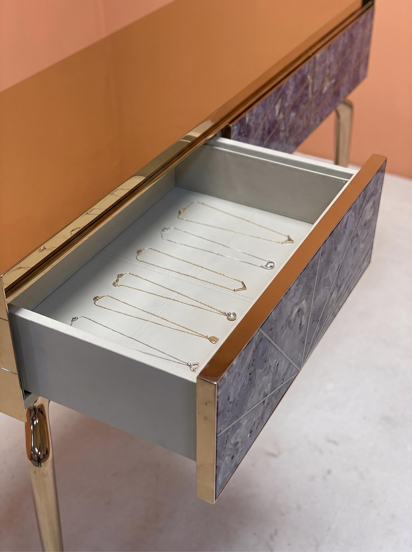 Luxury Stone Inlay Console Table with Three Drawers | Custom Natural Stone Entryway Table