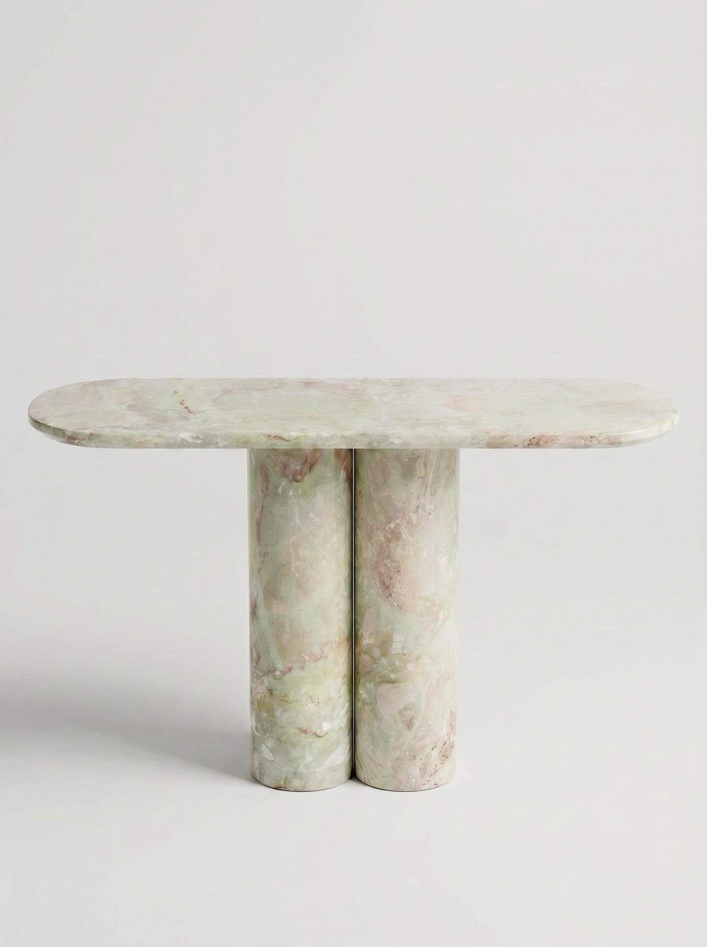 Light Green Natural Marble Double Column Oval Console Table, Luxury Entryway Accent Table for Home Decor