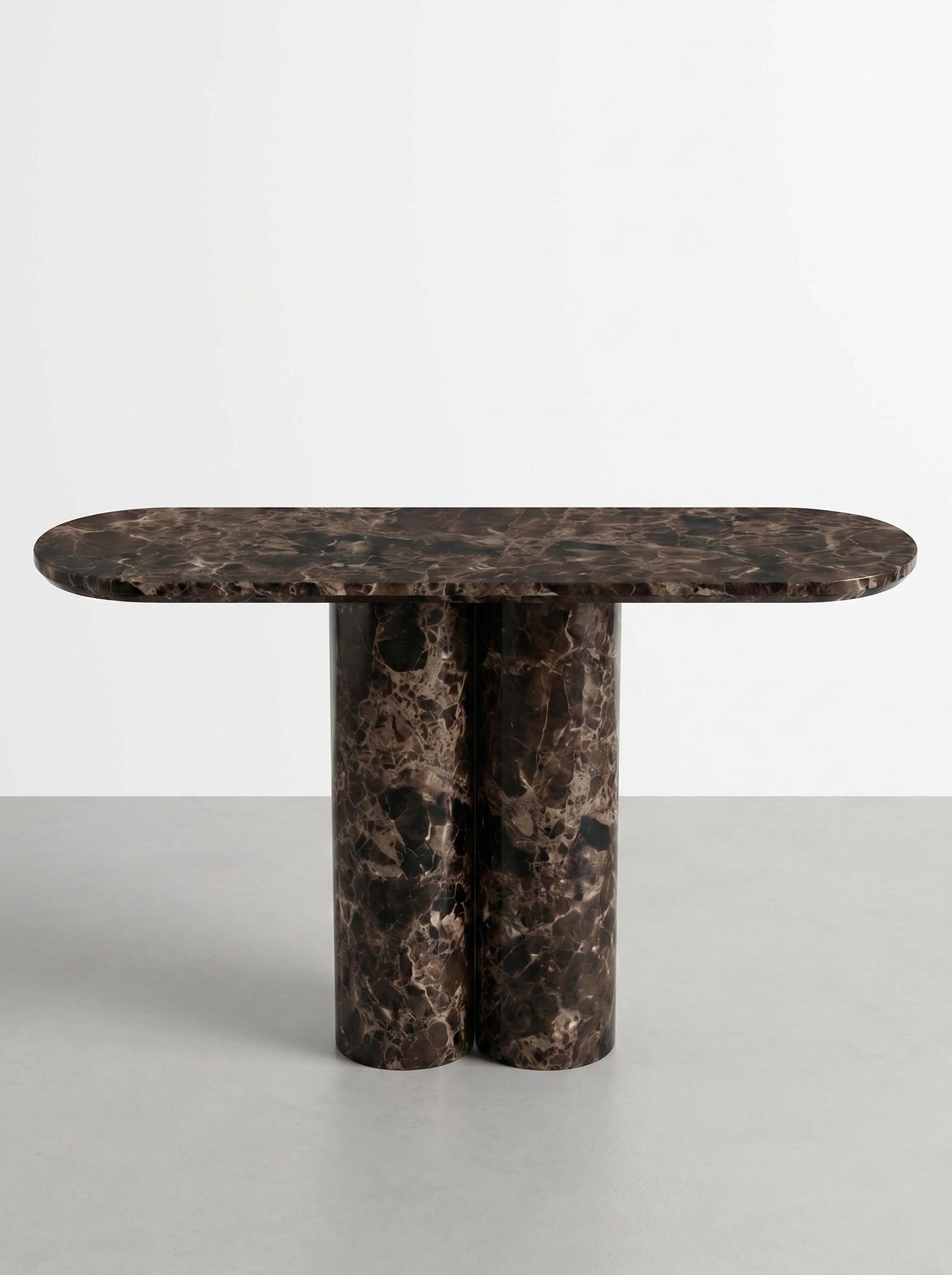 Luxury Emperador Marble Console Table with Oval Shape Top and Double Cylinder Legs