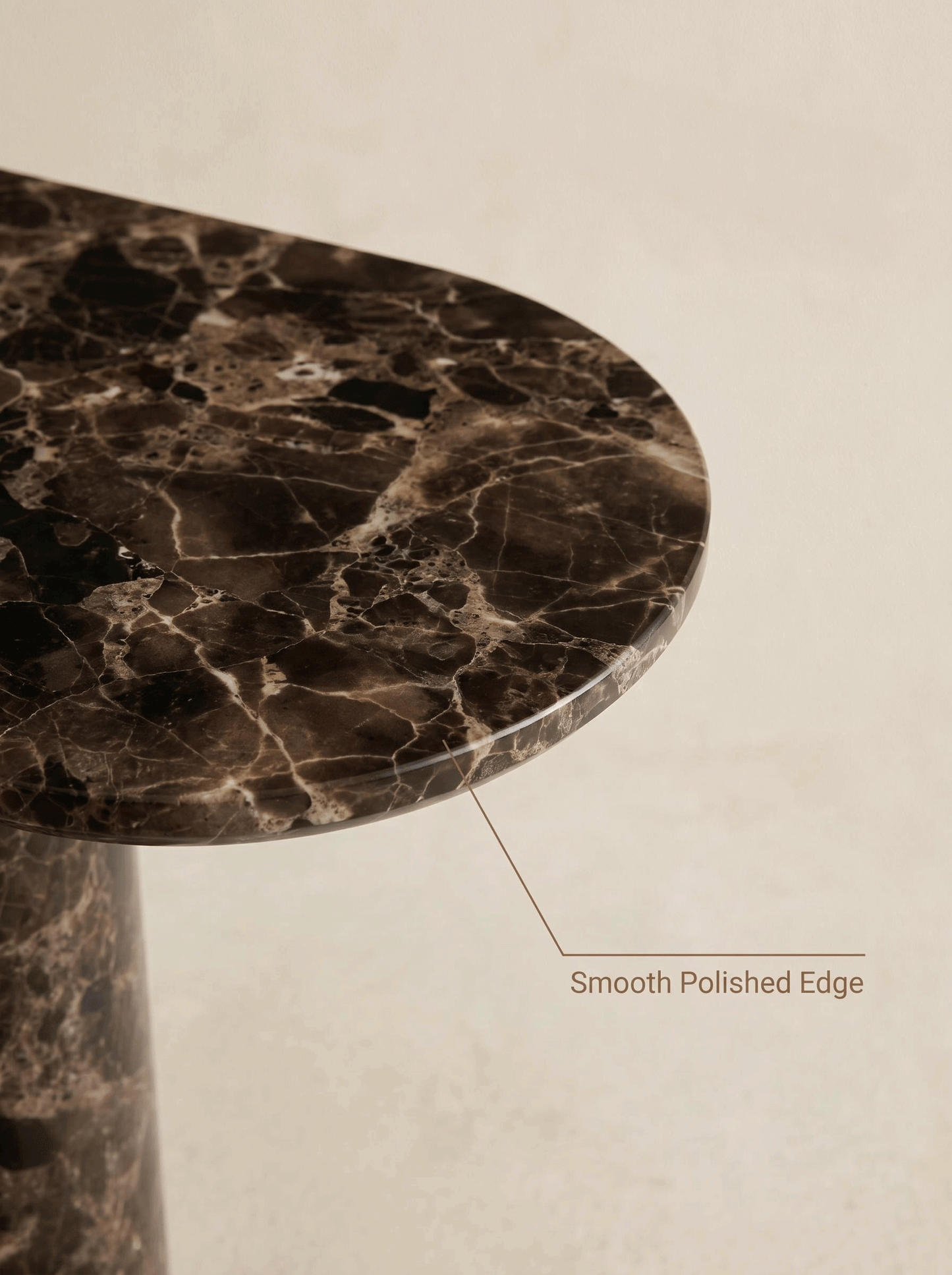 Luxury Emperador Marble Console Table with Oval Shape Top and Double Cylinder Legs