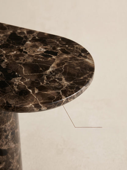 Luxury Emperador Marble Console Table with Oval Shape Top and Double Cylinder Legs