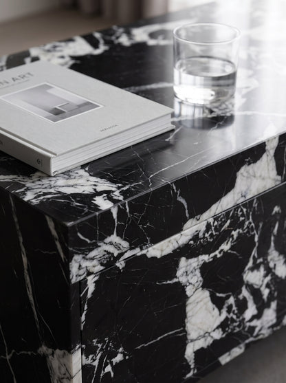 Sculptural Grand Antique Marble Plinth Coffee Table with Built-In Storage Drawer