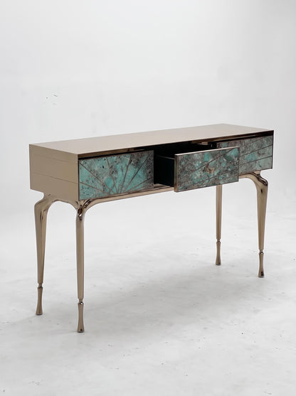 Luxury Stone Inlay Console Table with Three Drawers | Custom Natural Stone Entryway Table