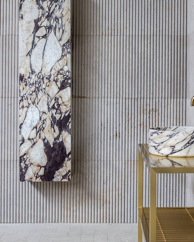 Luxury Calacatta Viola Marble Wall Mounted Bathroom Storage Tower with Five Open Shelves