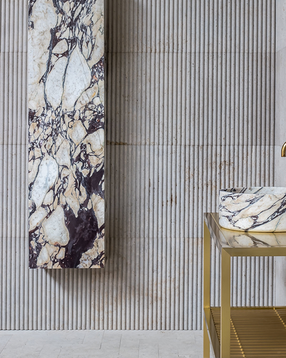 Luxury Calacatta Viola Marble Wall Mounted Bathroom Storage Tower with Five Open Shelves