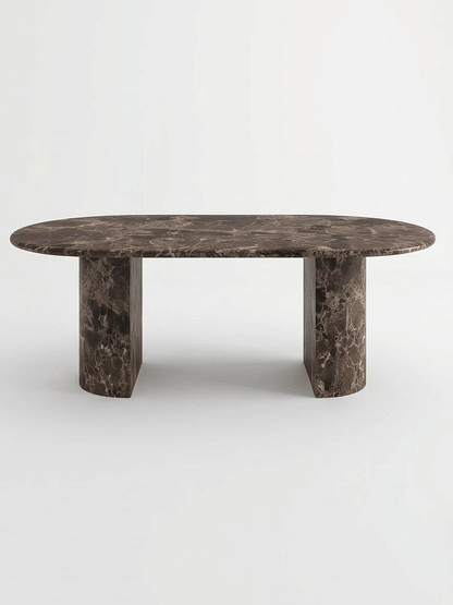 Emperador Marble Oval Dining Table with Double D-Shaped Legs | Luxury Natural Stone Dining Furniture