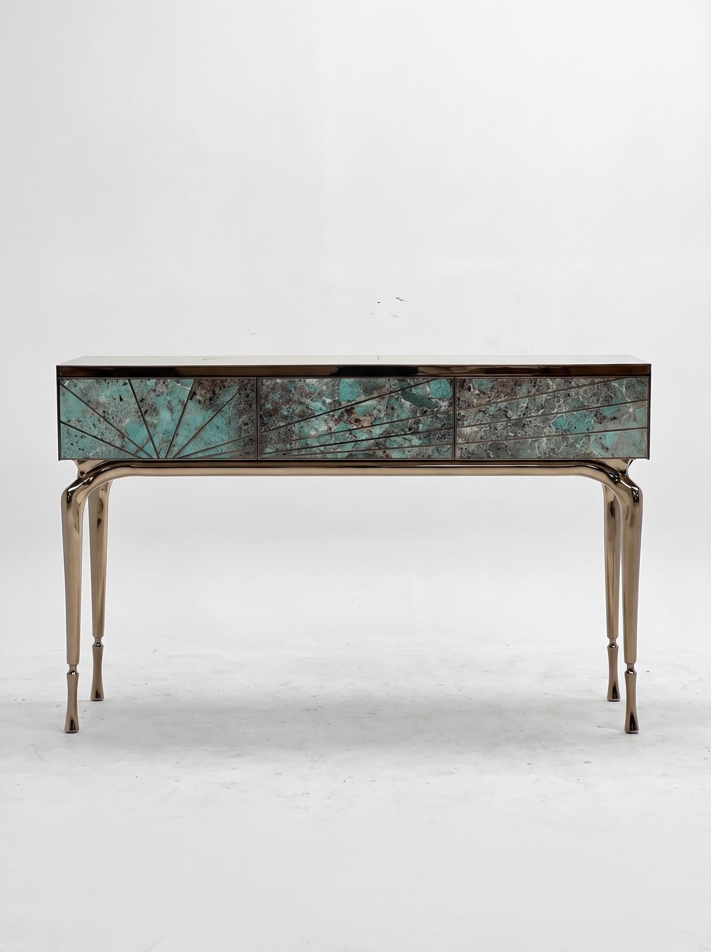 Luxury Stone Inlay Console Table with Three Drawers | Custom Natural Stone Entryway Table