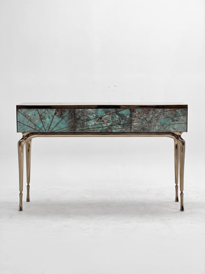 Luxury Stone Inlay Console Table with Three Drawers | Custom Natural Stone Entryway Table