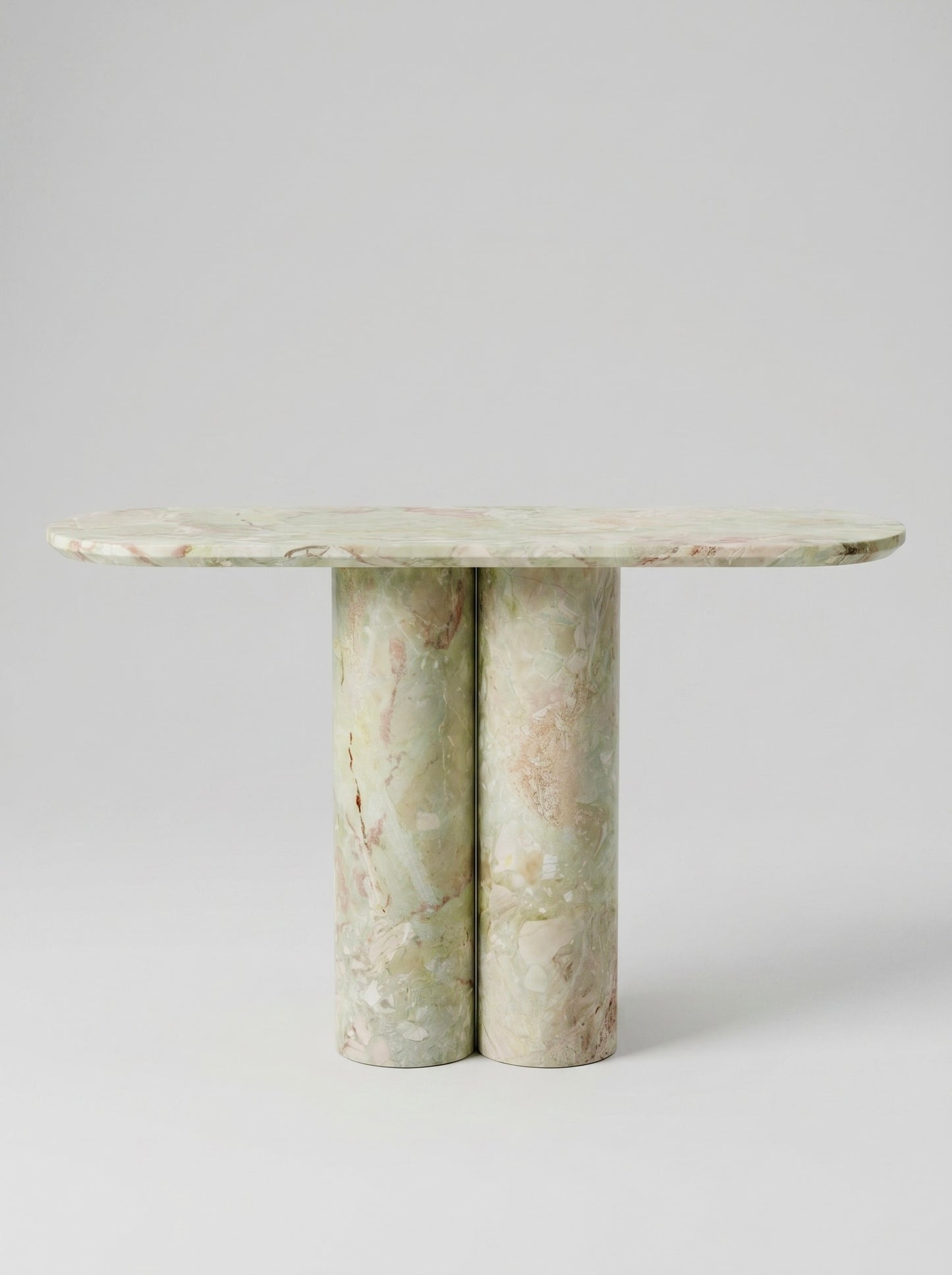 Light Green Natural Marble Double Column Oval Console Table, Luxury Entryway Accent Table for Home Decor