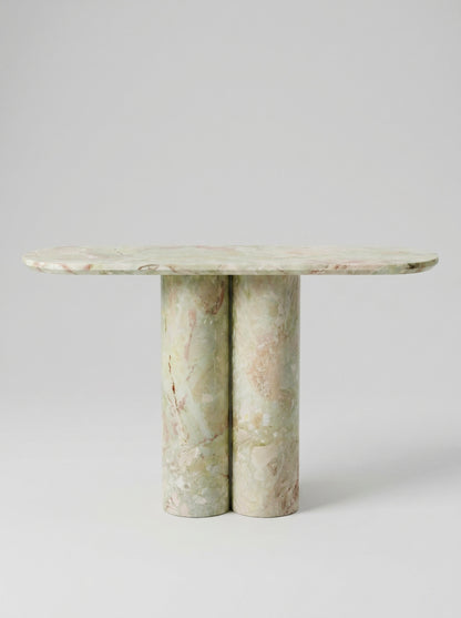 Light Green Natural Marble Double Column Oval Console Table, Luxury Entryway Accent Table for Home Decor