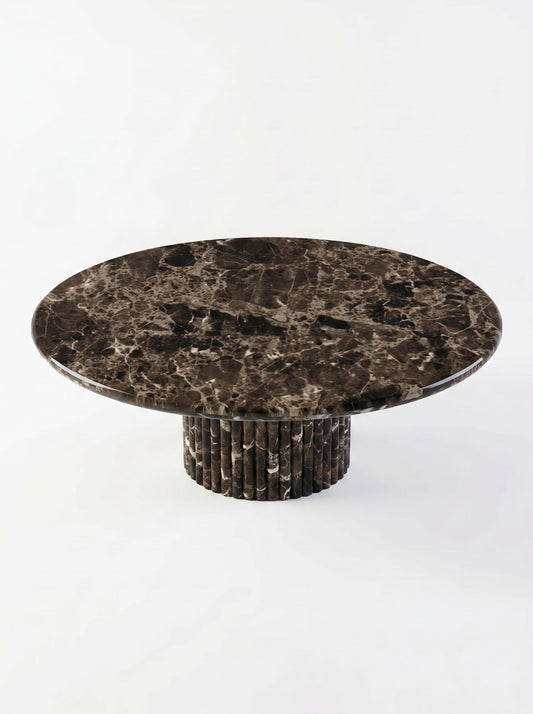 Emperador Marble Round Coffee Table with Sculptural Petal Base | Luxury Natural Stone Center Table
