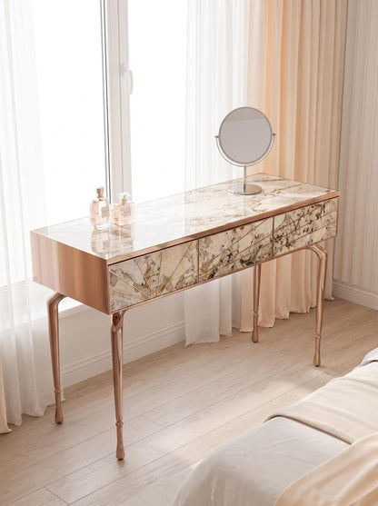 Luxury Stone Inlay Console Table with Three Drawers | Custom Natural Stone Entryway Table