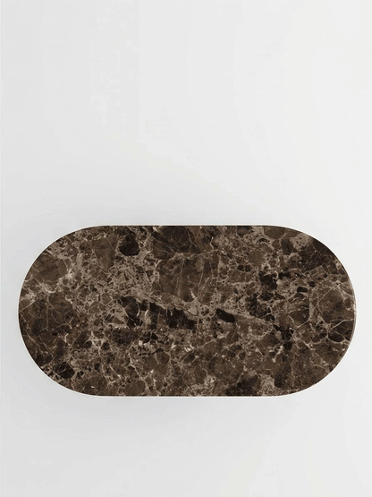 Emperador Marble Oval Dining Table with Double D-Shaped Legs | Luxury Natural Stone Dining Furniture