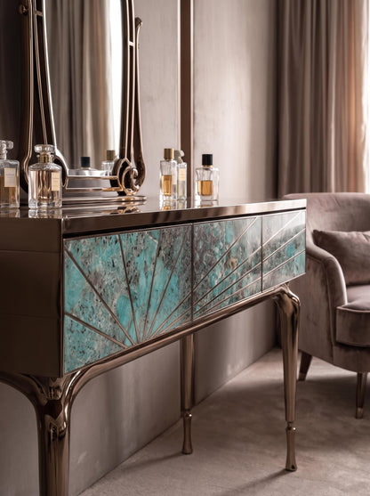 Luxury Stone Inlay Console Table with Three Drawers | Custom Natural Stone Entryway Table