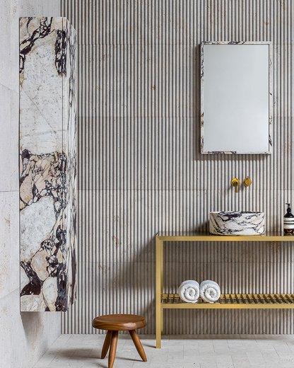 Luxury Calacatta Viola Marble Wall Mounted Bathroom Storage Tower with Five Open Shelves