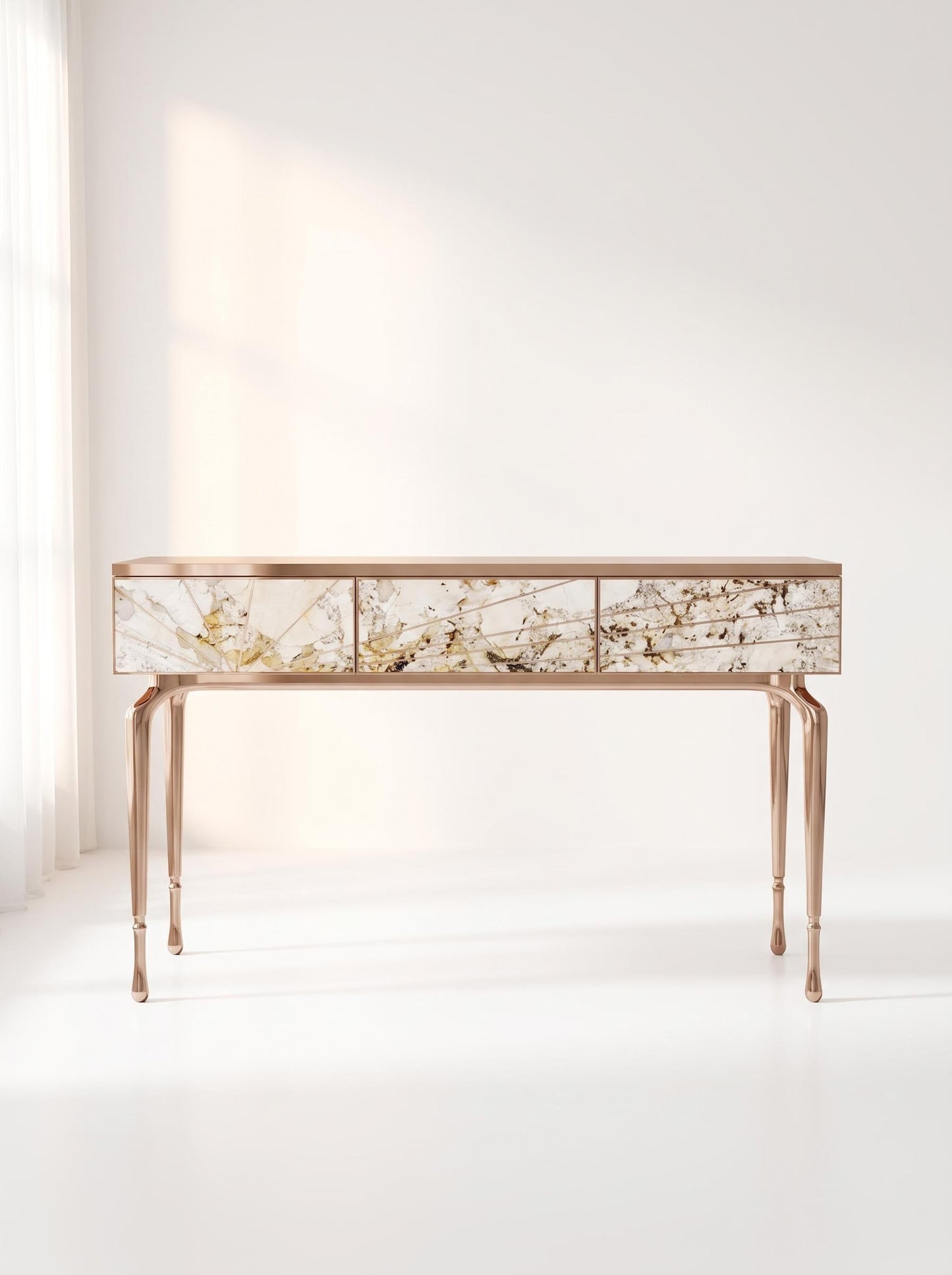 Luxury Stone Inlay Console Table with Three Drawers | Custom Natural Stone Entryway Table