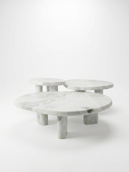 Luxury Green Forest Marble Nesting Coffee Table Set with Three Organic Sculptural Pieces