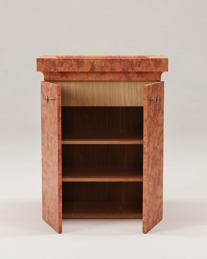 Rojo Alicante Marble Bathroom Vanity with Storage Cabinet | Single Sink Vanity | 75 × 40 × 88 cm