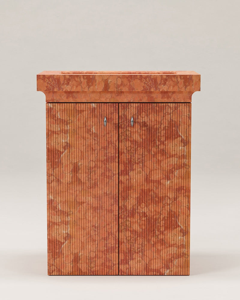 Rojo Alicante Marble Bathroom Vanity with Storage Cabinet | Single Sink Vanity | 75 × 40 × 88 cm