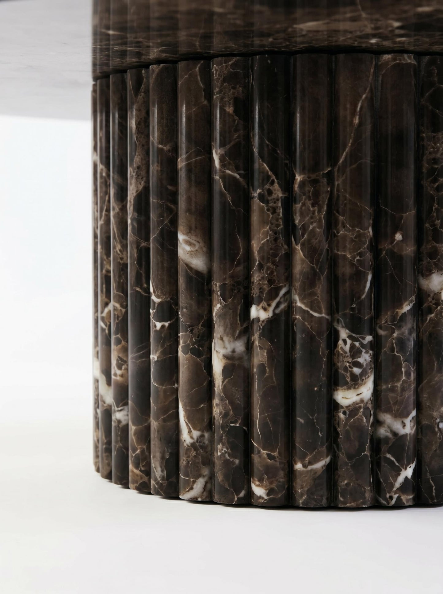 Emperador Marble Round Coffee Table with Sculptural Petal Base | Luxury Natural Stone Center Table