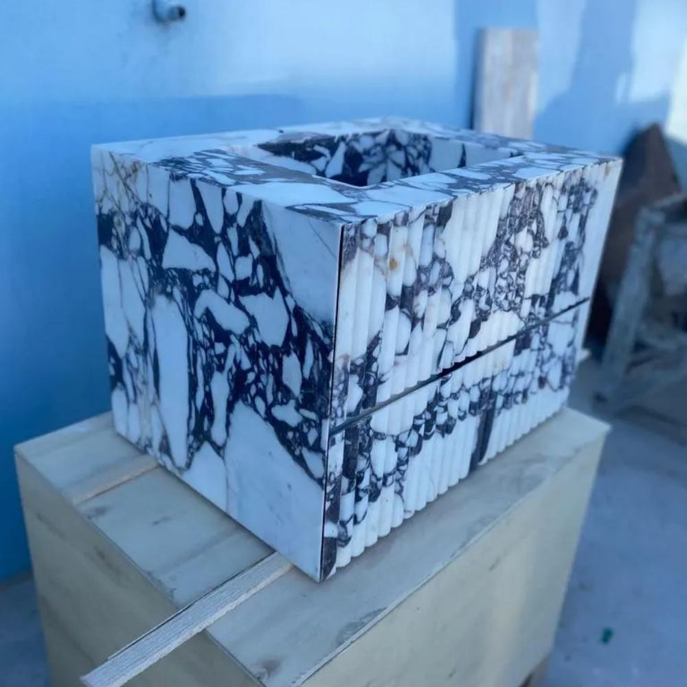 Luxury Calacatta Viola Marble Wall Mounted Bathroom Vanity with Integrated Sink and Double Storage Drawers