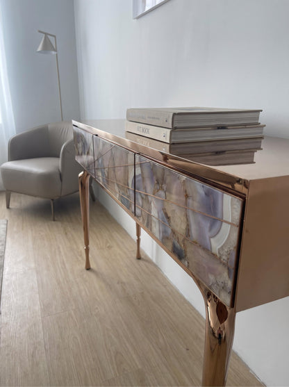 Luxury Stone Inlay Console Table with Three Drawers | Custom Natural Stone Entryway Table