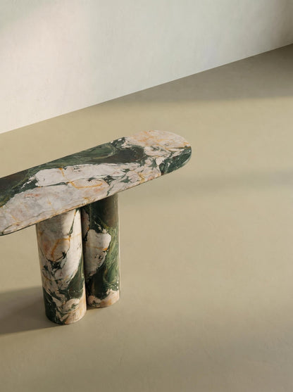 Luxury Les Quatre Saisons Marble Console Table with Oval Top and Double Cylinder Legs