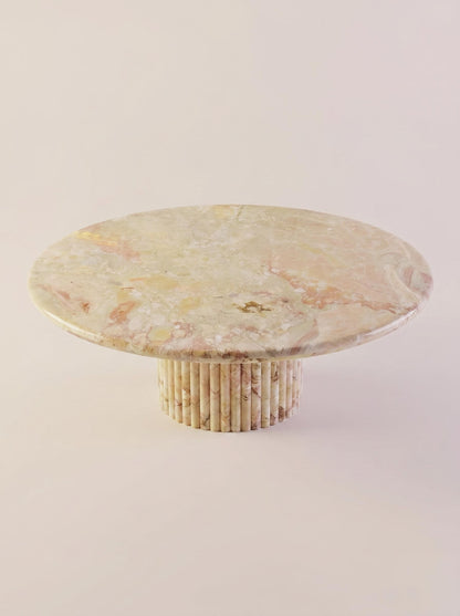 Breccia Aurora Marble Round Coffee Table with Petal Edge Pedestal Base | Luxury Natural Stone Furniture