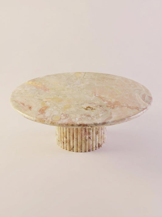 Breccia Aurora Marble Round Coffee Table with Petal Edge Pedestal Base | Luxury Natural Stone Furniture