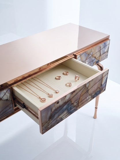 Luxury Stone Inlay Console Table with Three Drawers | Custom Natural Stone Entryway Table