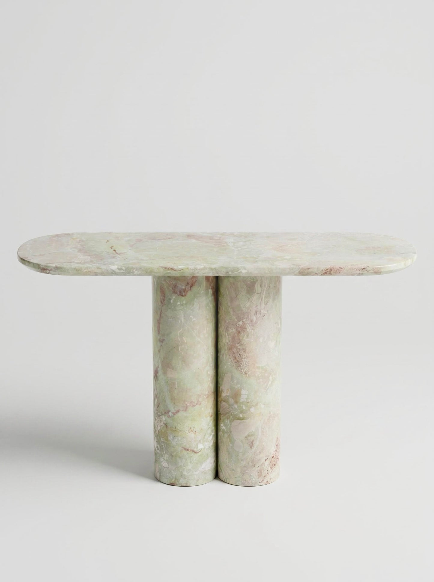 Light Green Natural Marble Double Column Oval Console Table, Luxury Entryway Accent Table for Home Decor