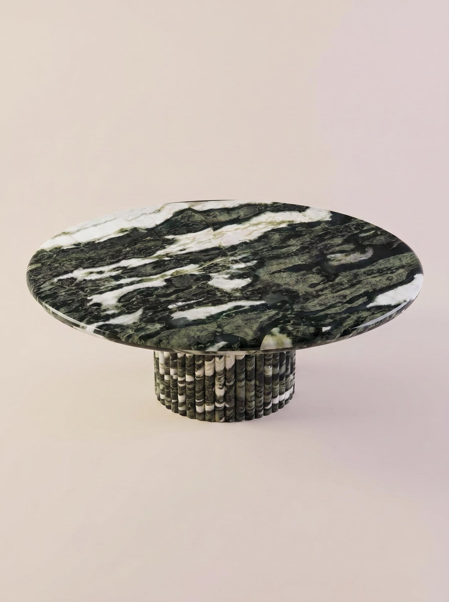 Luxury Green Forest Marble Petal Base Round Coffee Table | Sculptural Natural Stone Center Table