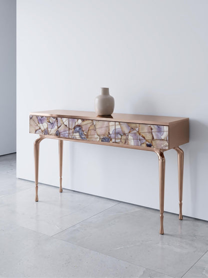 Luxury Stone Inlay Console Table with Three Drawers | Custom Natural Stone Entryway Table