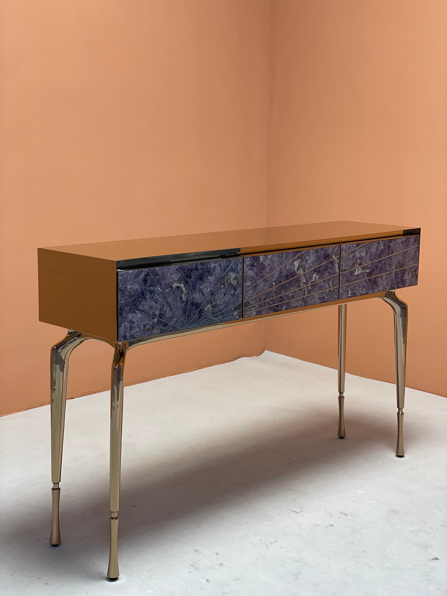Luxury Stone Inlay Console Table with Three Drawers | Custom Natural Stone Entryway Table