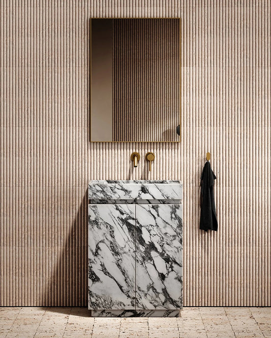 Natural Marble Arabescato Bathroom Vanity Unit with Doors