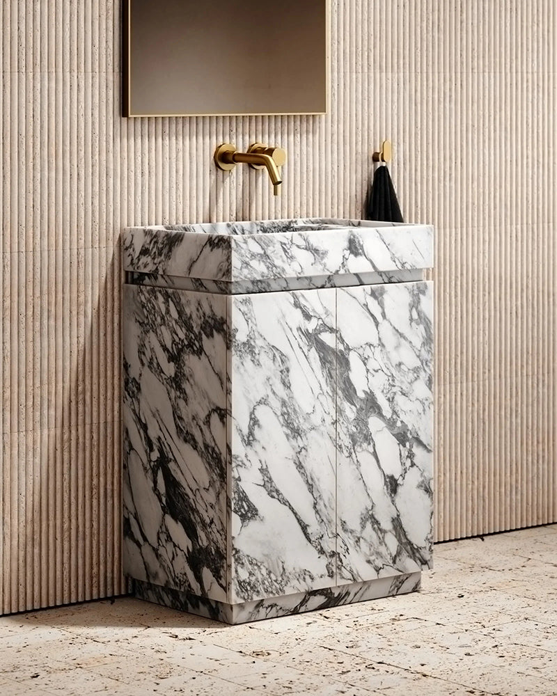 Natural Marble Arabescato Bathroom Vanity Unit with Doors