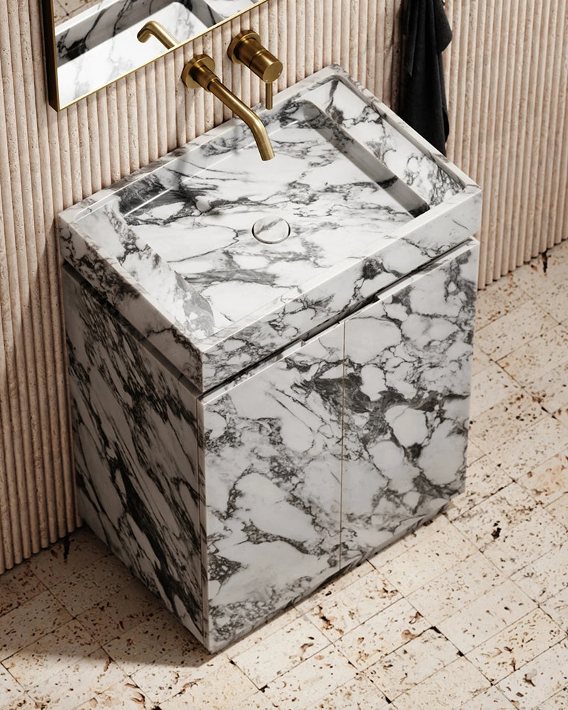 Natural Marble Arabescato Bathroom Vanity Unit with Doors