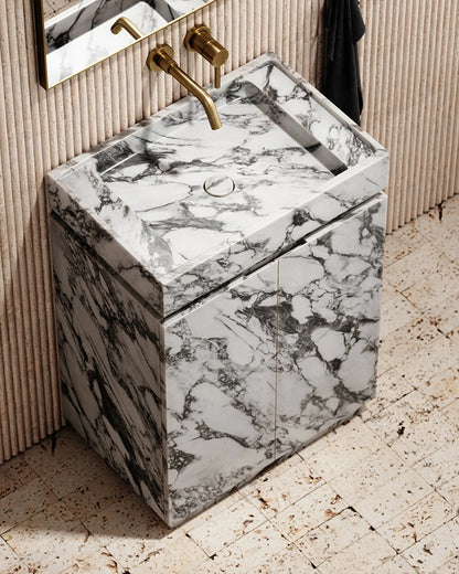 Natural Marble Arabescato Bathroom Vanity Unit with Doors