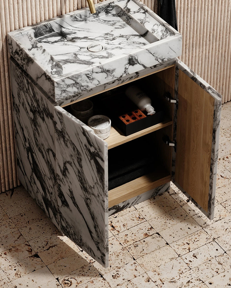 Natural Marble Arabescato Bathroom Vanity Unit with Doors