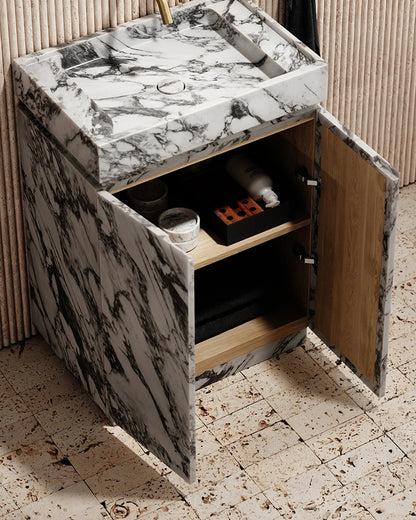 Natural Marble Arabescato Bathroom Vanity Unit with Doors