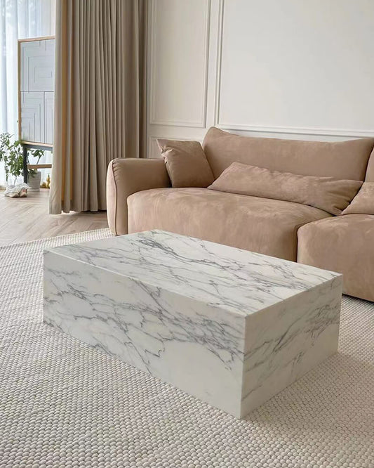 Arabescato Marble Rectangle Plinth Coffee Table
