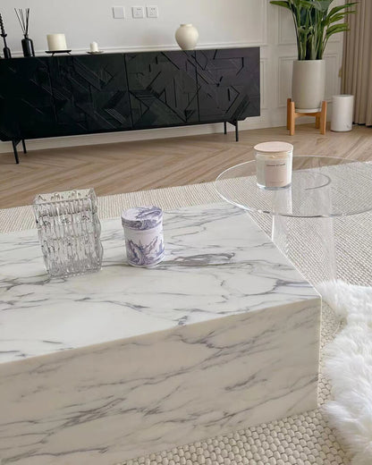 Arabescato Marble Rectangle Plinth Coffee Table